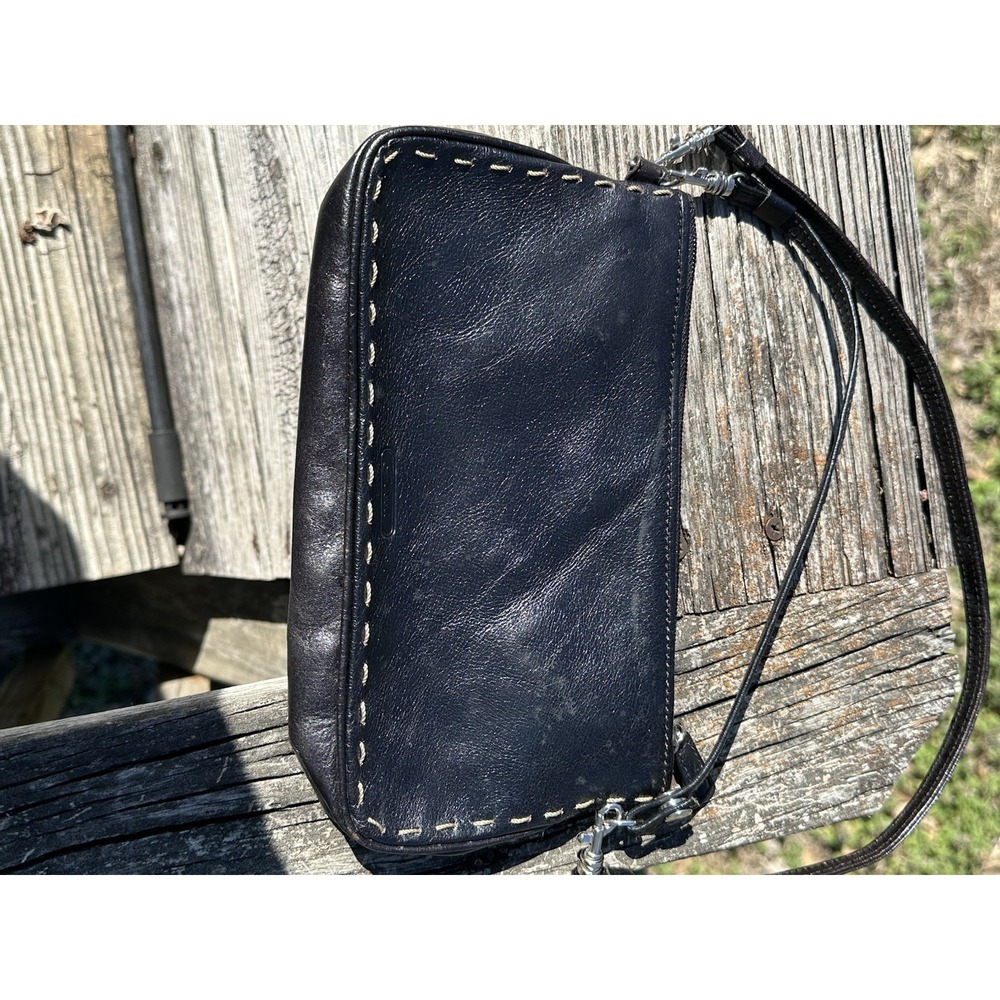 Fossil Black Clutch Wristlet with Stitching Accent and Wrist Strap